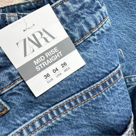 💙 NWT ZARA CUT OUT RHINESTONE CHAIN MOD RISE STRAIGHT JEANS - Picture 9 of 10